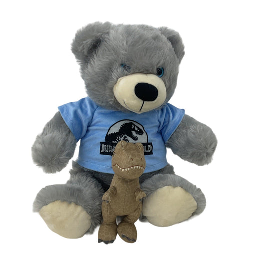 Universal Studios Souvenir Gray Teddy Bear Jurassic Park Tee & Brown T - Rex Plush - Warehouse Toys