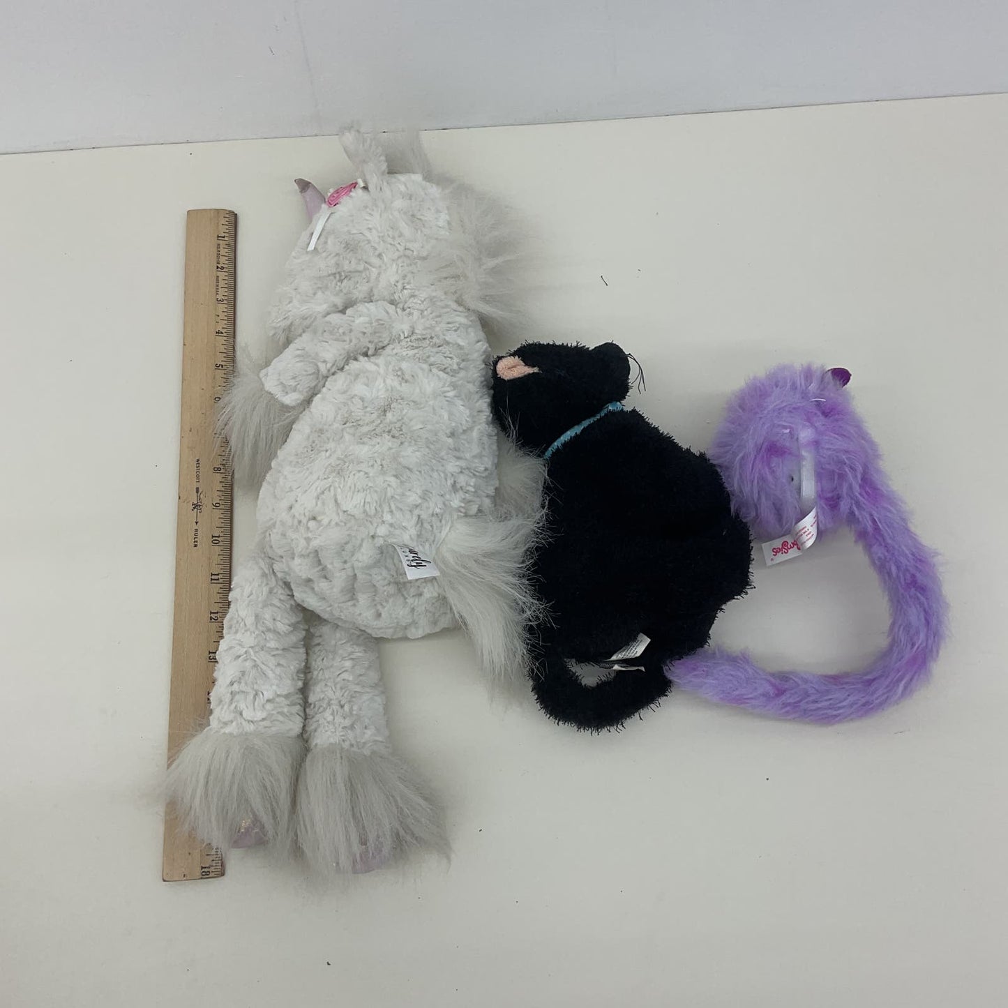 Used Plush LOT Purely Luxe Floppy White Unicorn Black Cat Pomsies Purple Cat - Warehouse Toys