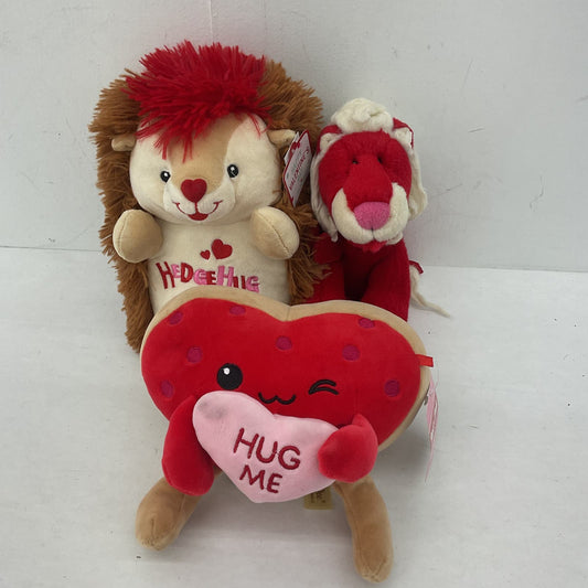 Valentines Day LOT Hedgehog Red Lion Red Hug Me Heart Character Plush Dolls - Warehouse Toys