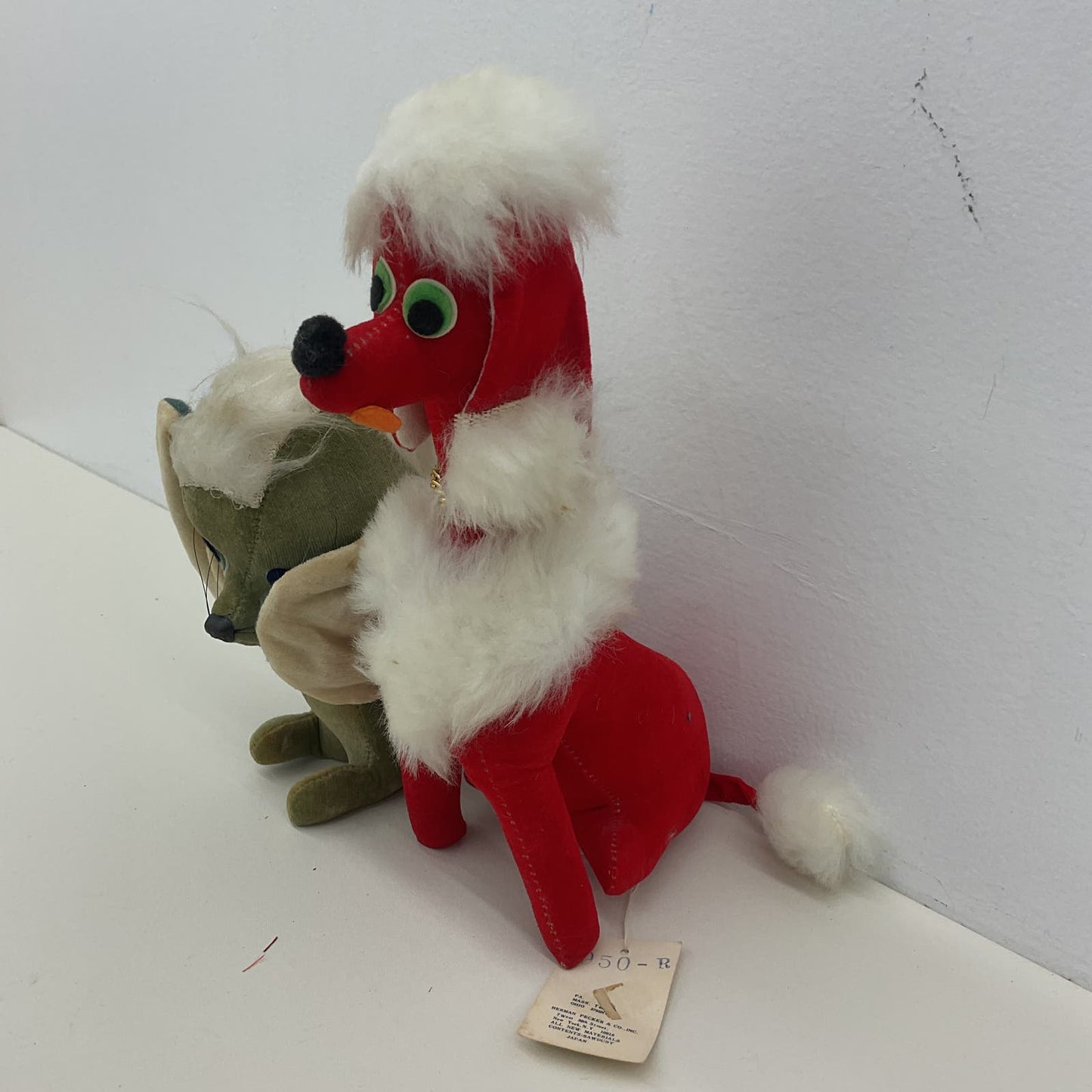 Vintage 1960s Kitsch Red Poodle Dog Kamar Gray Elephant Plush Dolls Figures - Warehouse Toys