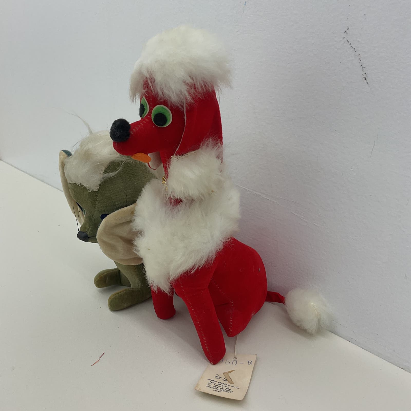 Vintage 1960s Kitsch Red Poodle Dog Kamar Gray Elephant Plush Dolls Figures - Warehouse Toys