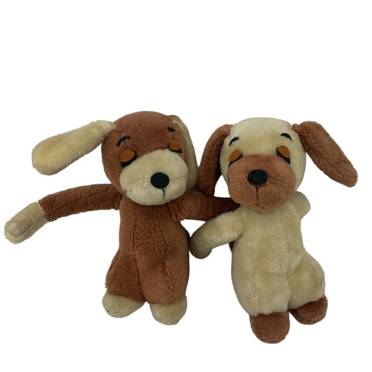 Vintage 1979 Dakin Brown Cream Hugging Bean Bag Plush Dolls Puppy Dogs Pups - Warehouse Toys