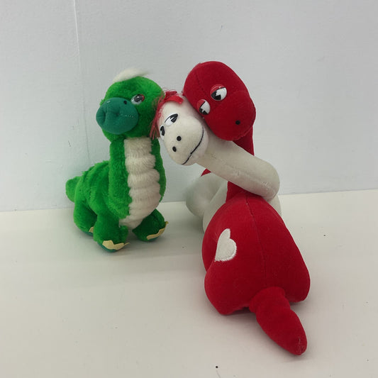 Vintage 1980s Applause Red White Valentines 2 Head Dinosaur & Green Dino Plush - Warehouse Toys