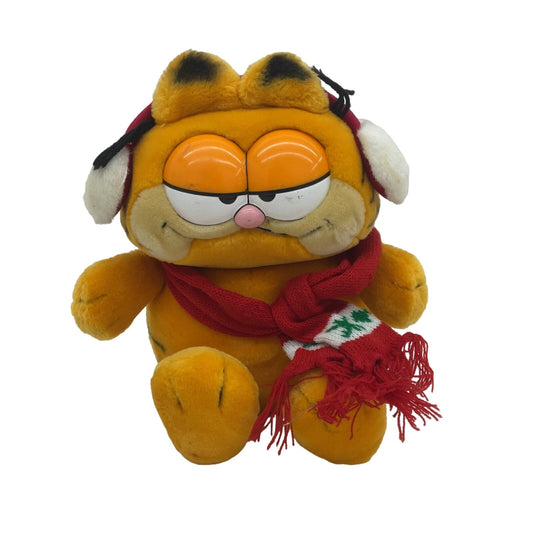 Vintage 1980s Dakin Garfield the Cat in Earmuffs & Scarf Winter Plush Doll - Warehouse Toys