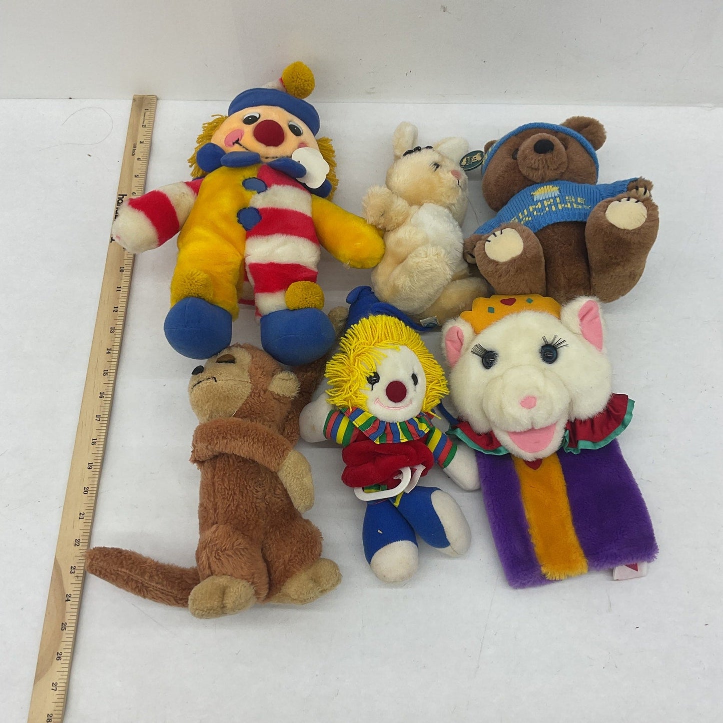 Vintage 1980s Dakin Mixed Preowned Plush Dolls Monkey Teddy Clown Hand Puppet - Warehouse Toys