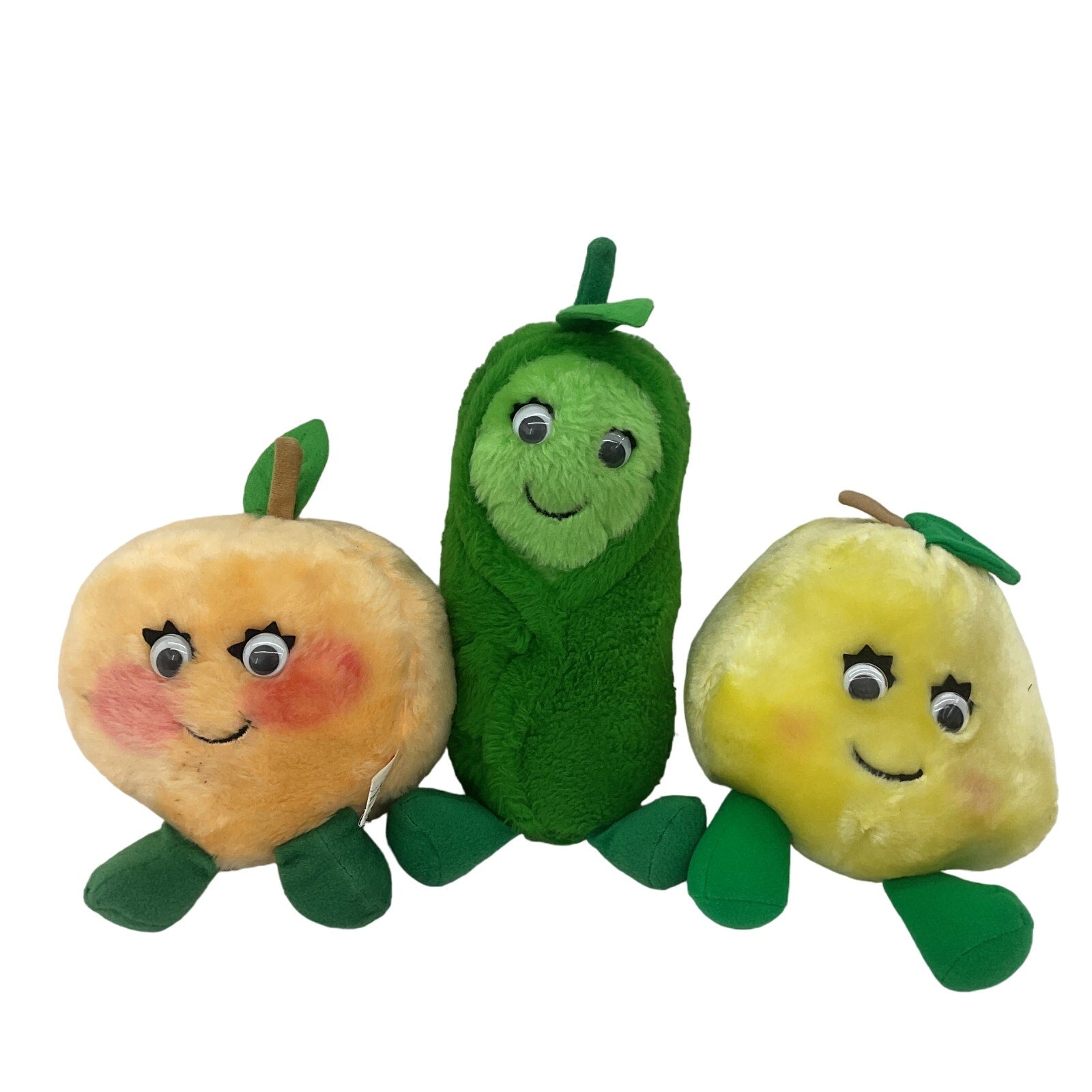 Vintage 1980s Del Monte Yumkins Stuffed Toys LOT 3 Sweetie Pea Pear Peach Fruit - Warehouse Toys