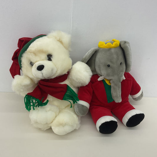 Vintage 1980s GUND Babar Elephant Red Suit & KIDS Large White Teddy Bear Plush - Warehouse Toys