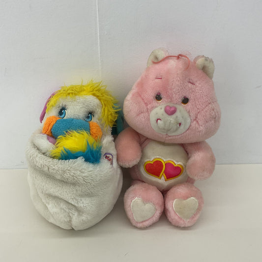 Vintage 1980s Kenner Pink Love A Lot Care Bear & Puffball White Popples Plush - Warehouse Toys