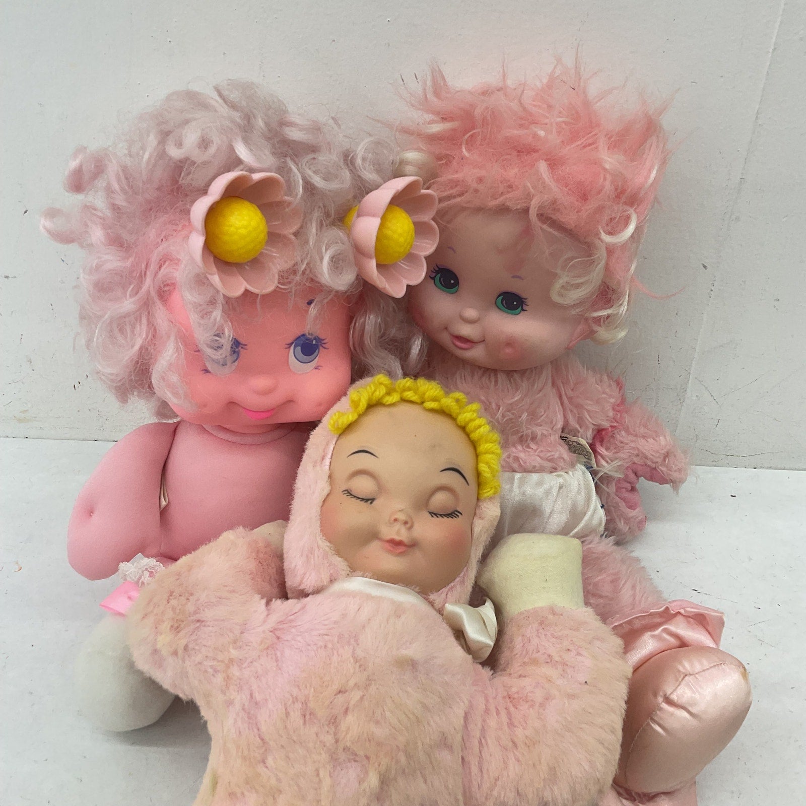 Vintage 1980s LOT 3 Baby Blinkens Wonder Whims & Rubber Faced Baby Doll Pink - Warehouse Toys