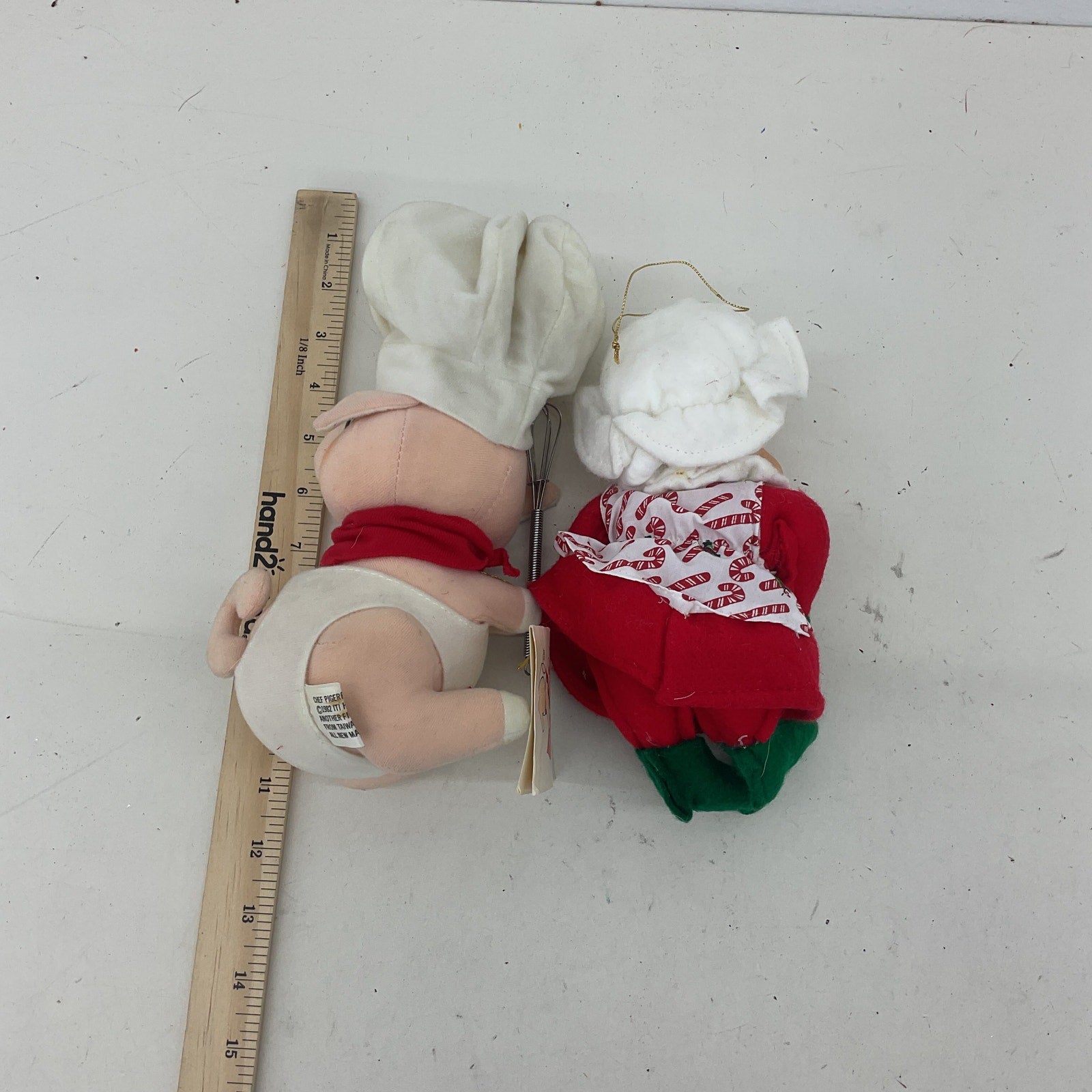 Vintage 1980s Plush Stuffed Animals Chef Pigerre Pig in Chef Hat & Mrs. Claus - Warehouse Toys