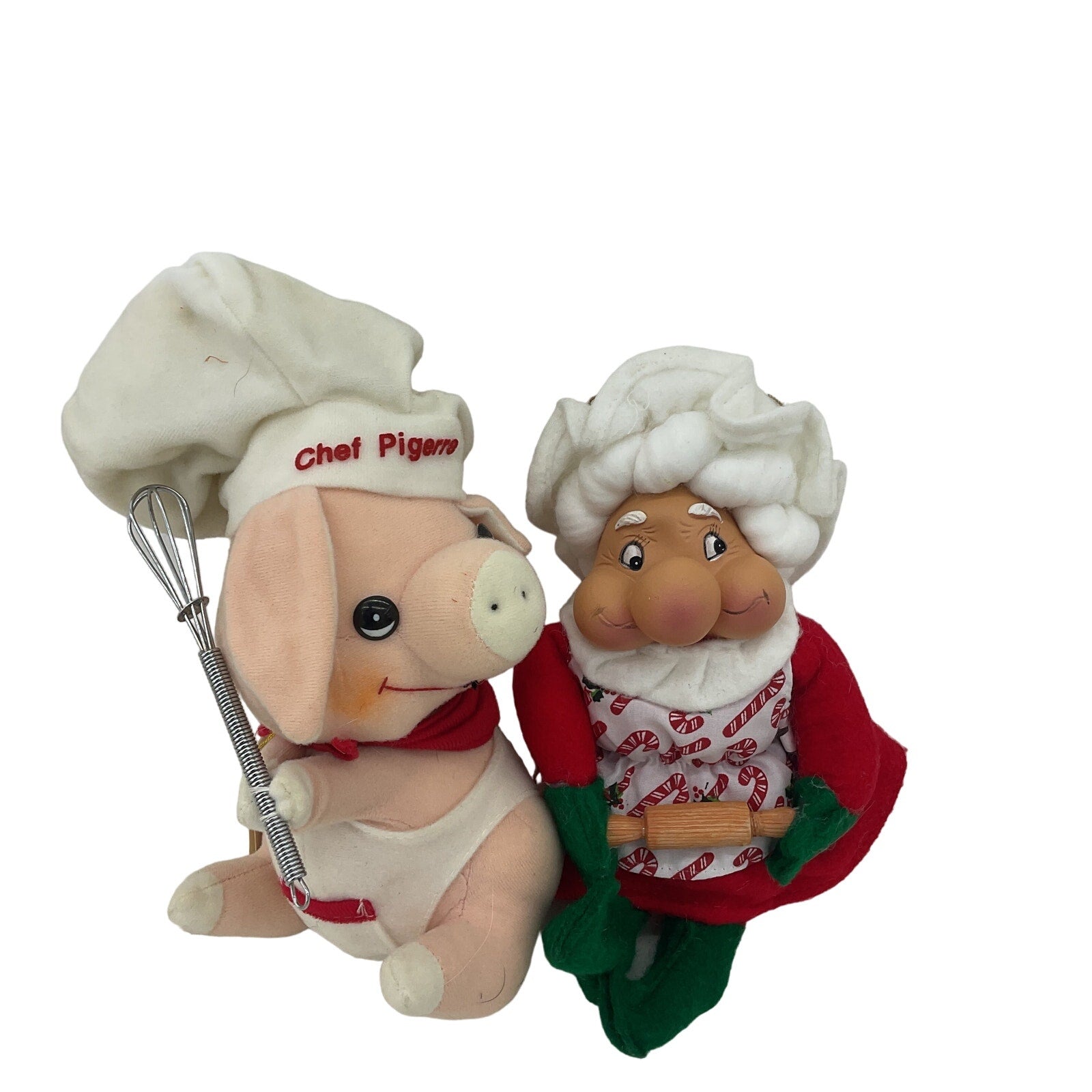 Vintage 1980s Plush Stuffed Animals Chef Pigerre Pig in Chef Hat & Mrs. Claus - Warehouse Toys