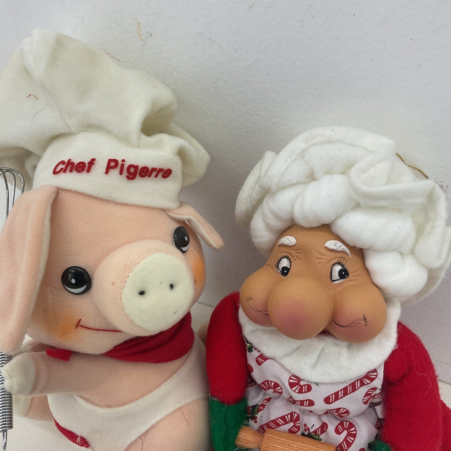 Vintage 1980s Plush Stuffed Animals Chef Pigerre Pig in Chef Hat & Mrs. Claus - Warehouse Toys