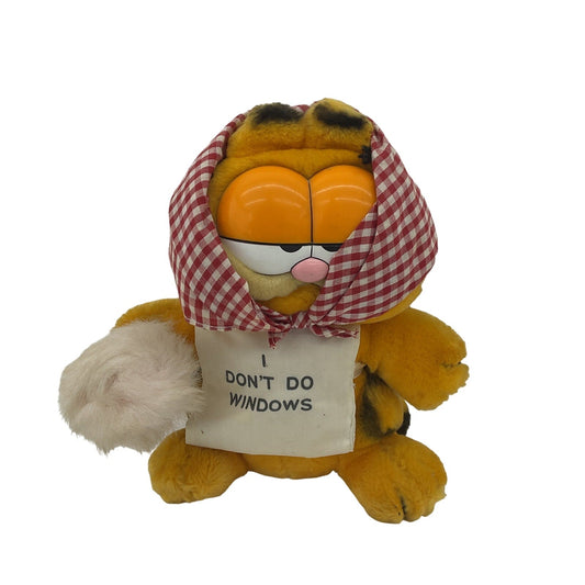 Vintage 1980s Preowned Dakin Garfield I DON'T DO WINDOWS Maid Cleaning Plush Toy - Warehouse Toys