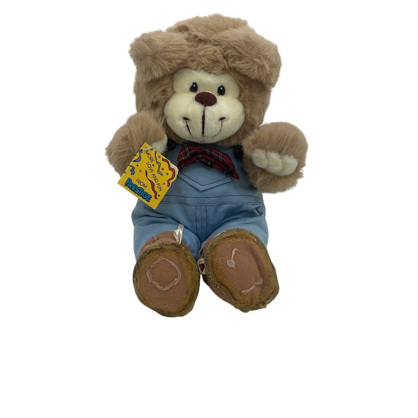 Vintage 1980s Prestige Brown Teddy Bear in Blue Outfit Plush Doll Toy Doll - Warehouse Toys