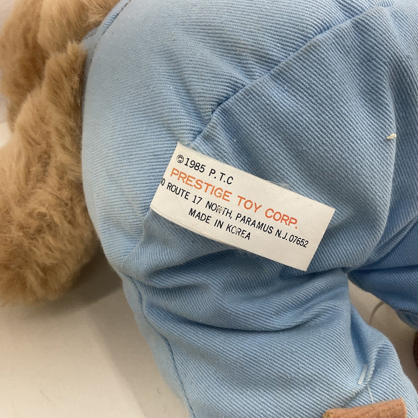 Vintage 1980s Prestige Brown Teddy Bear in Blue Outfit Plush Doll Toy Doll - Warehouse Toys