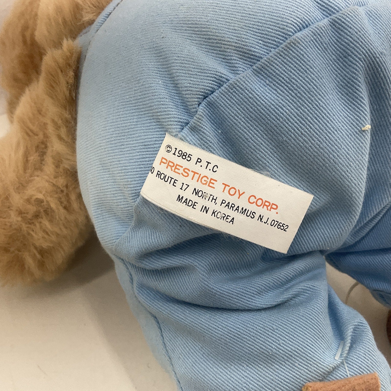 Vintage 1980s Prestige Brown Teddy Bear in Blue Outfit Plush Doll Toy Doll - Warehouse Toys