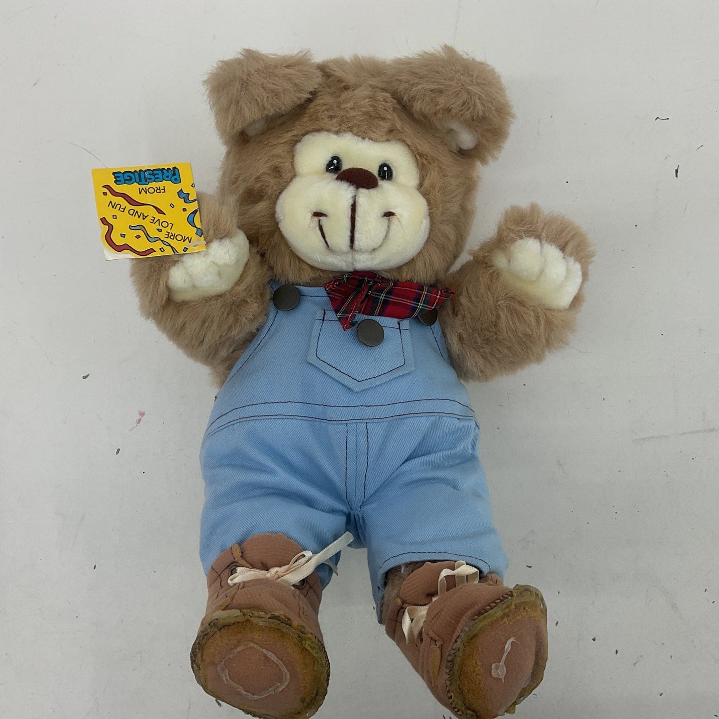 Vintage 1980s Prestige Brown Teddy Bear in Blue Outfit Plush Doll Toy Doll - Warehouse Toys