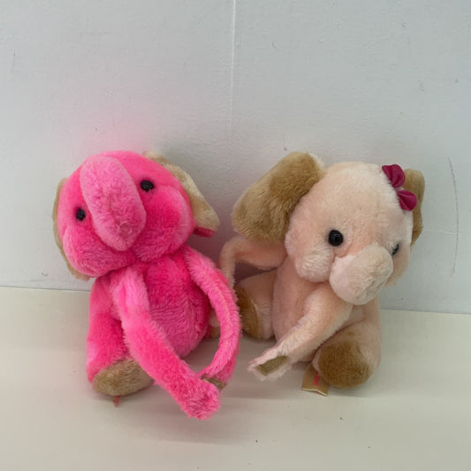 Vintage 1980s Russ Berrie Pink Hugging Elephants Plush Dolls Stuffed Toys - Warehouse Toys