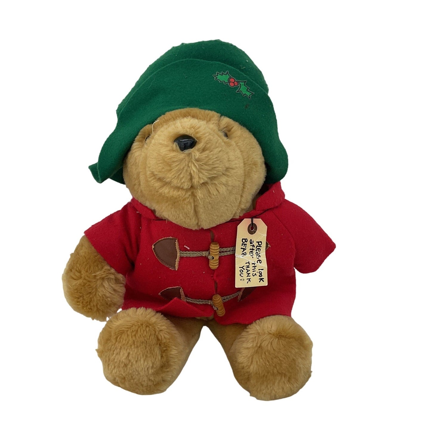 Vintage 1980s Sears Holiday Xmas Paddington Bear Teddy Plush in Red Green Outfit - Warehouse Toys