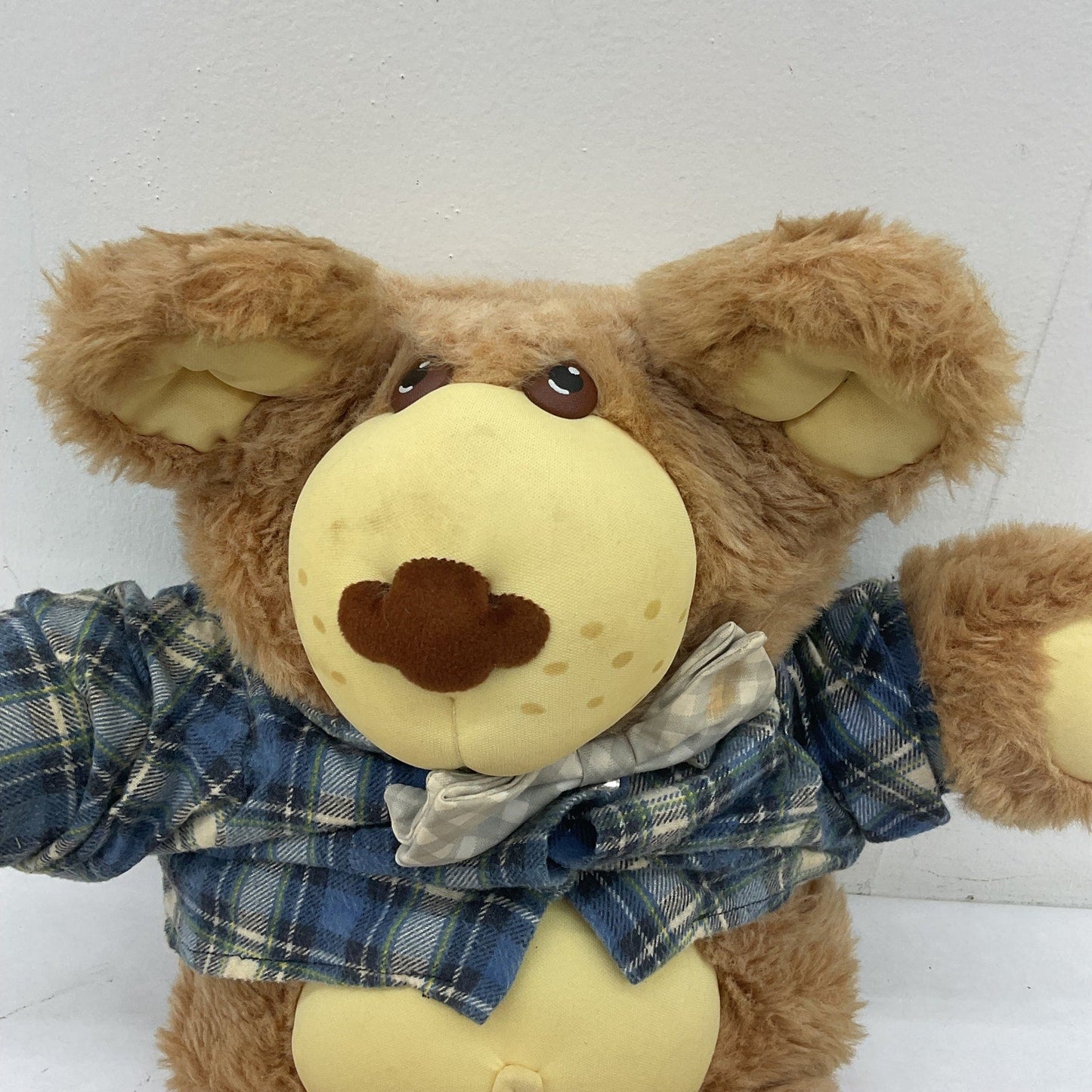 Vintage 1980s Xavier Roberts Furskins Country Home Teddy Bear Boy Plaid Shirt - Warehouse Toys