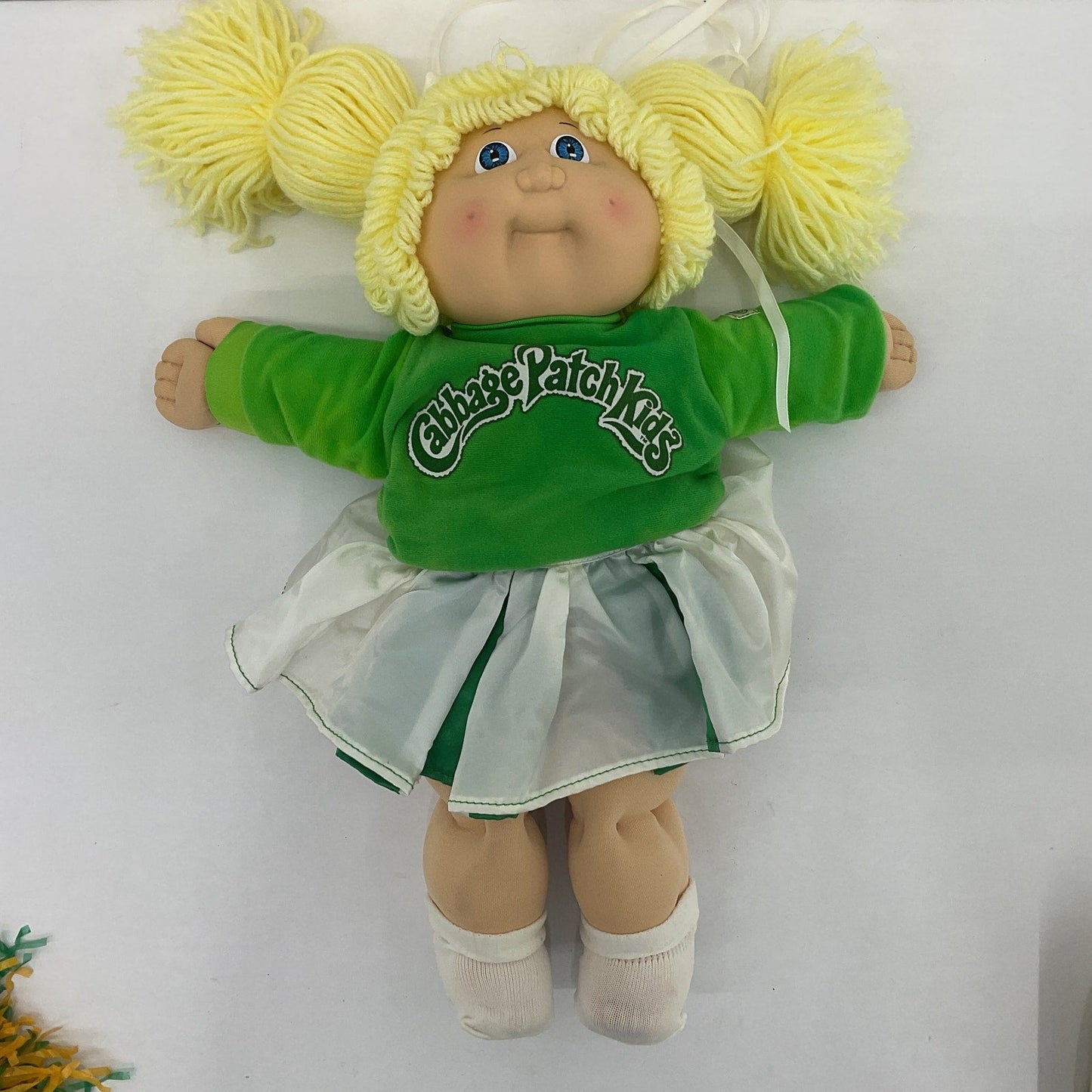 Vintage 1982 CPK Cabbage Patch Kids Blonde Cheerleader Baby Doll w/ Pom Pom Bag - Warehouse Toys