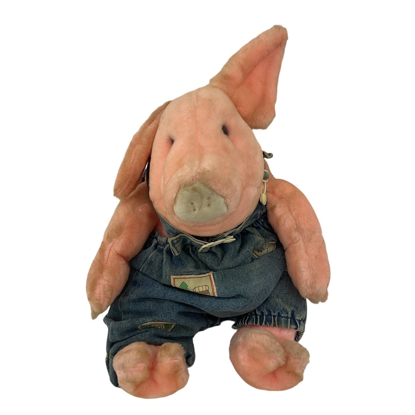 Vintage 1987 Rich's Pink Pig in Denim Overalls Outfit Plush Doll Stuffed Animal - Warehouse Toys