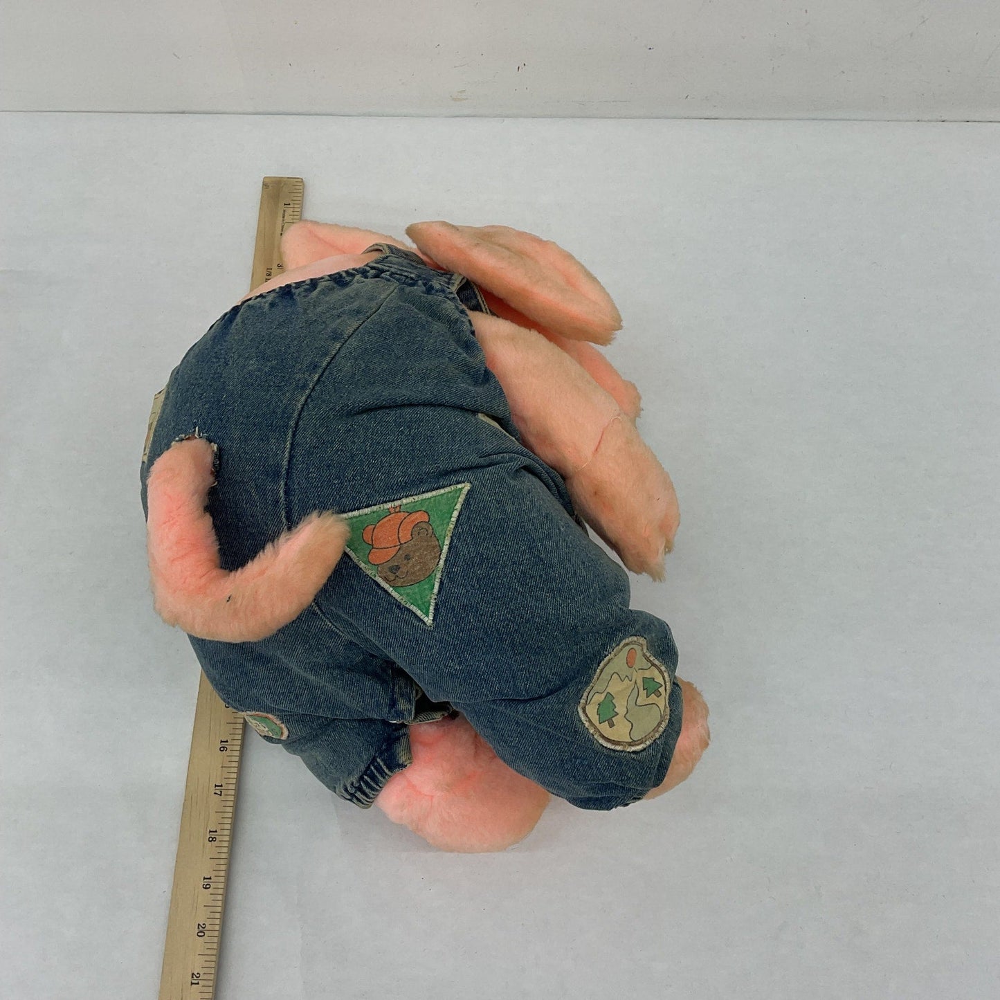 Vintage 1987 Rich's Pink Pig in Denim Overalls Outfit Plush Doll Stuffed Animal - Warehouse Toys