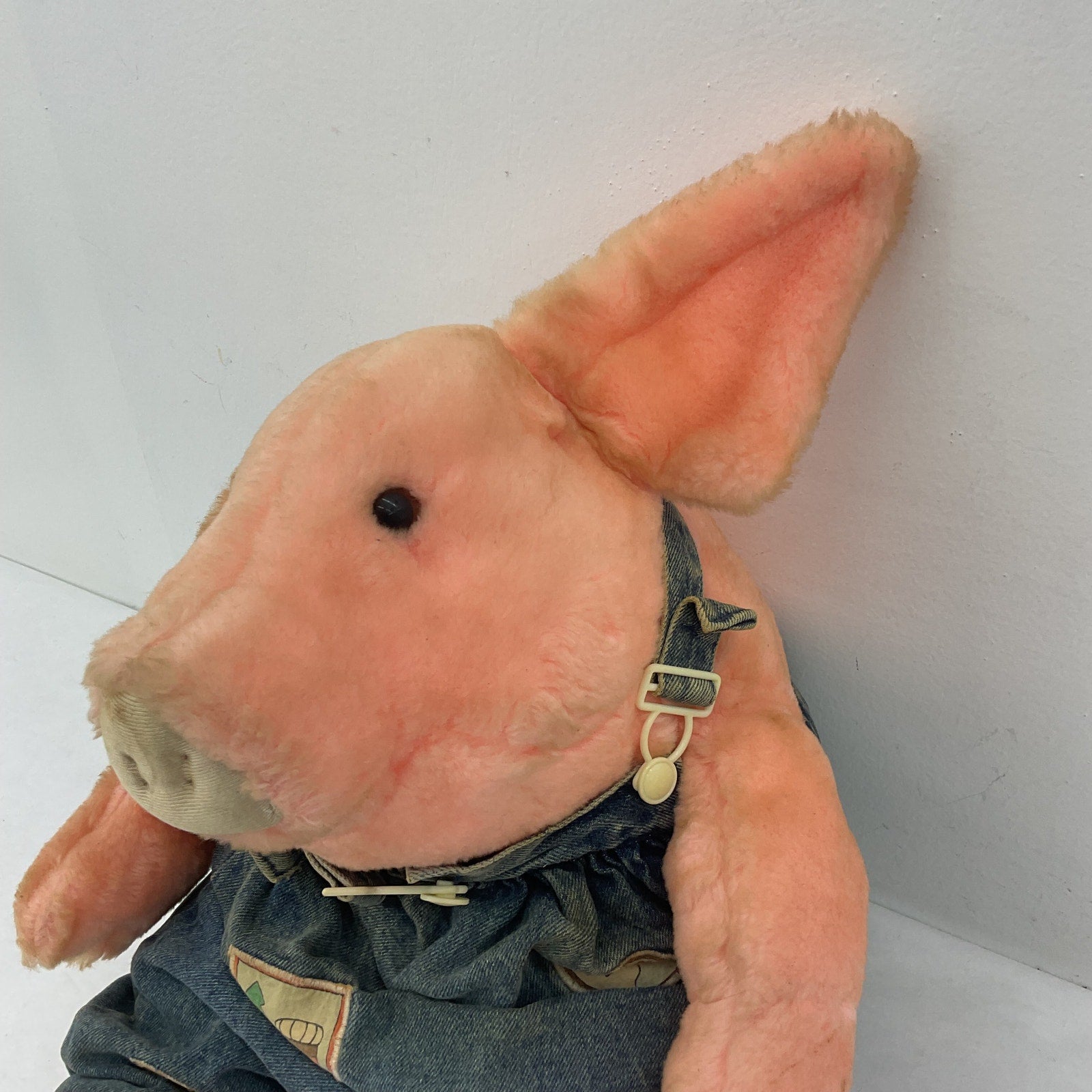 Vintage 1987 Rich's Pink Pig in Denim Overalls Outfit Plush Doll Stuffed Animal - Warehouse Toys