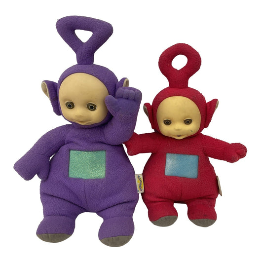 Vintage 1990s Playskool LOT 2 Teletubbies Red Po Purple Tinky Winky Plush Dolls - Warehouse Toys