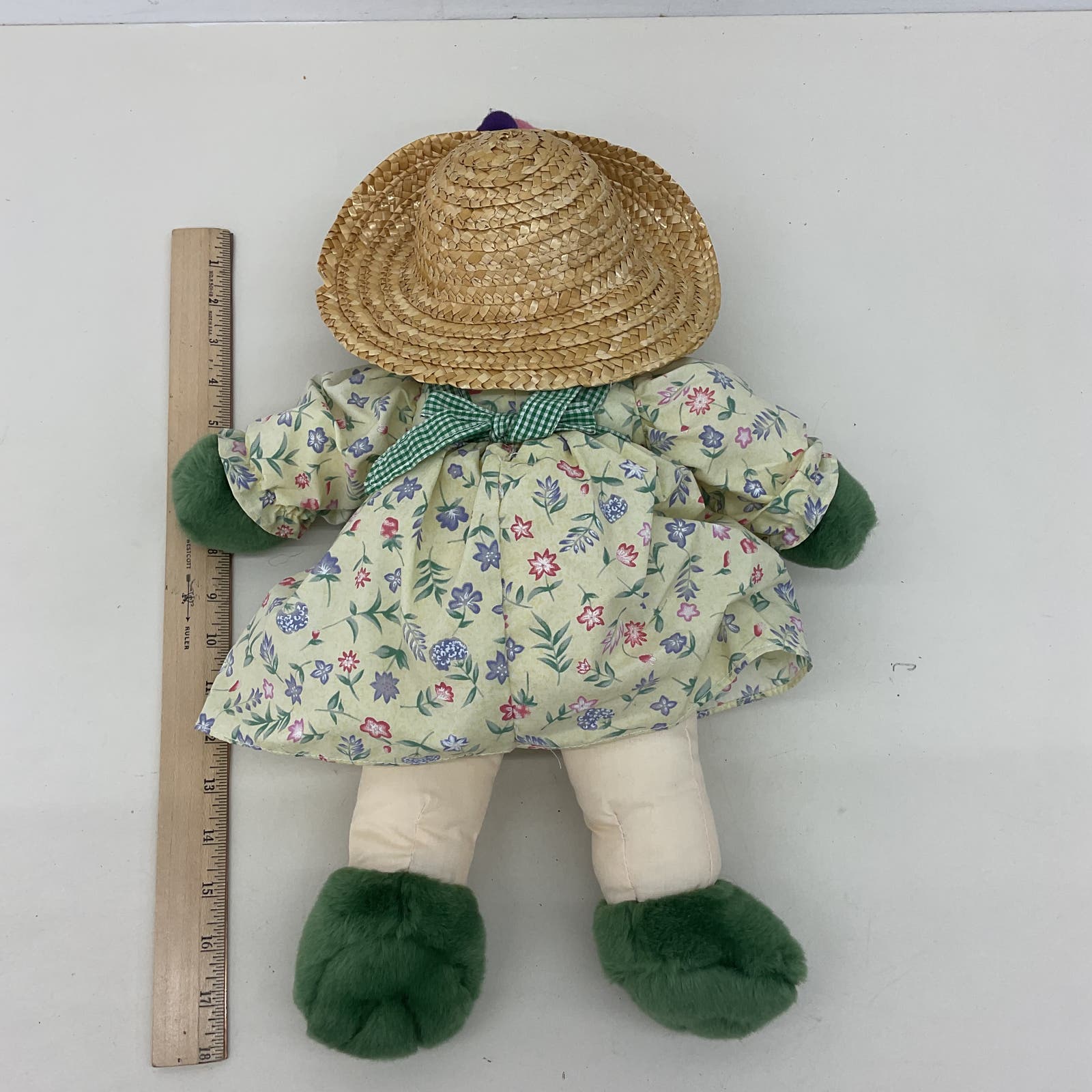 Vintage 1990s Walmart Green Spring Time Frog in Straw Hat Plush Doll Stuffed - Warehouse Toys