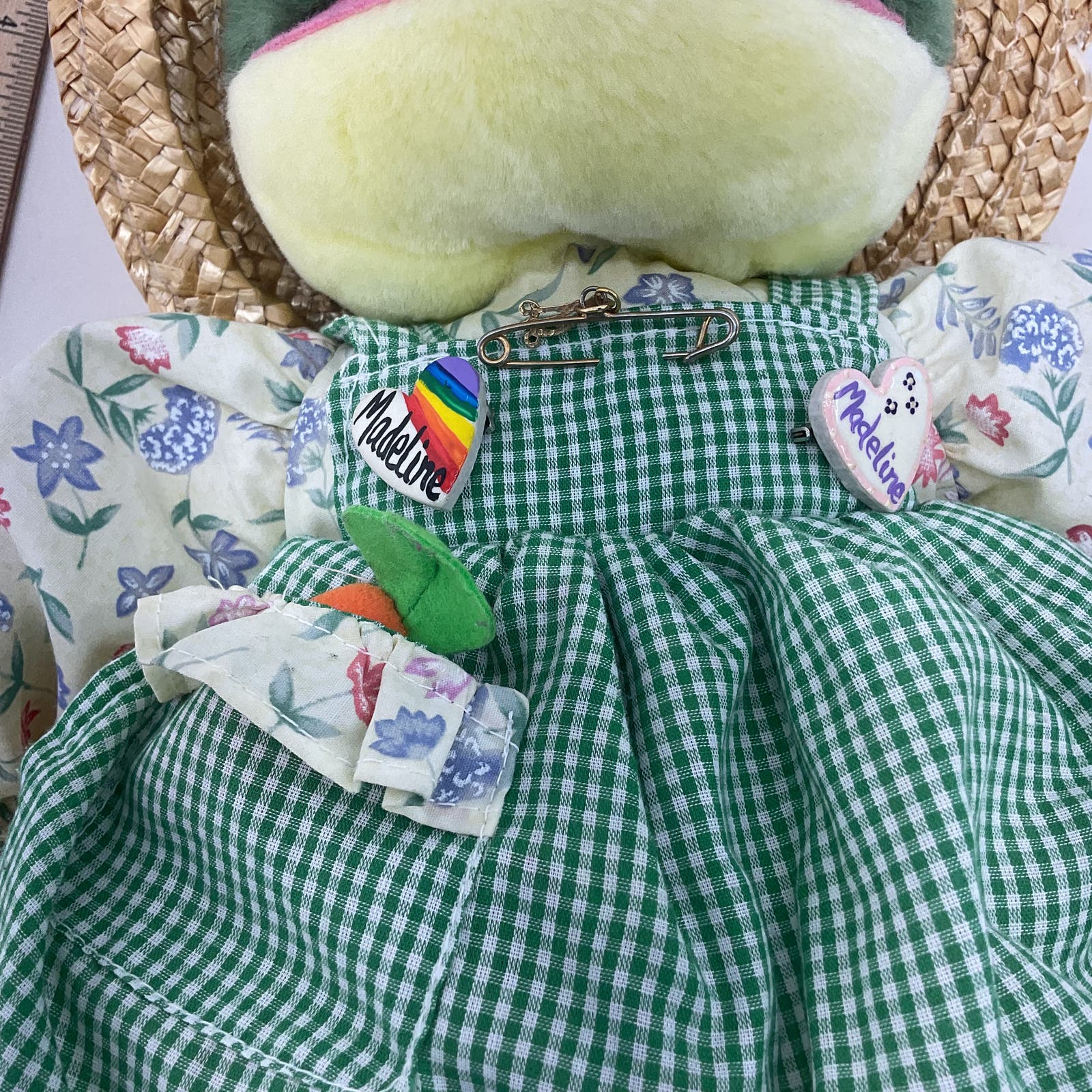 Vintage 1990s Walmart Green Spring Time Frog in Straw Hat Plush Doll Stuffed - Warehouse Toys