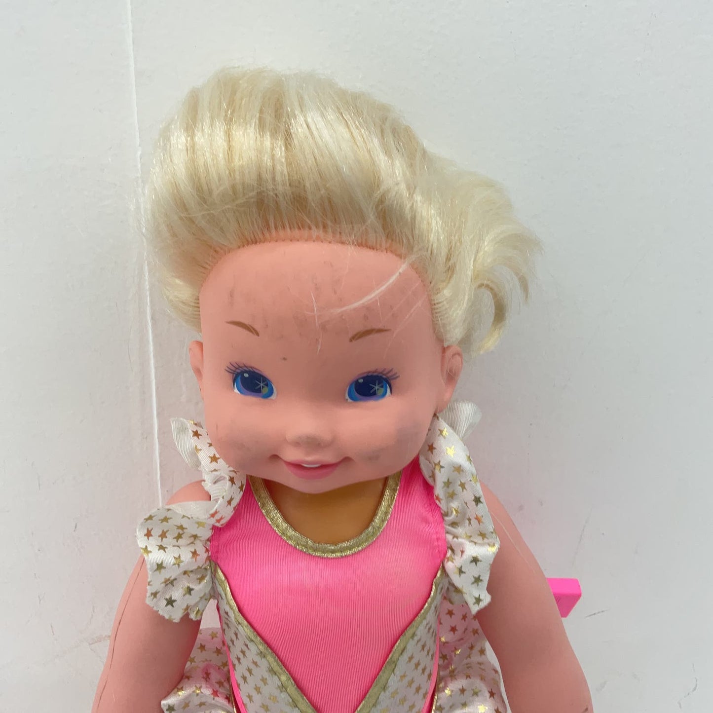 Vintage 1993 Mattel Pink Dress Blonde Hair Girl Play Baby Doll 90s Used - Warehouse Toys