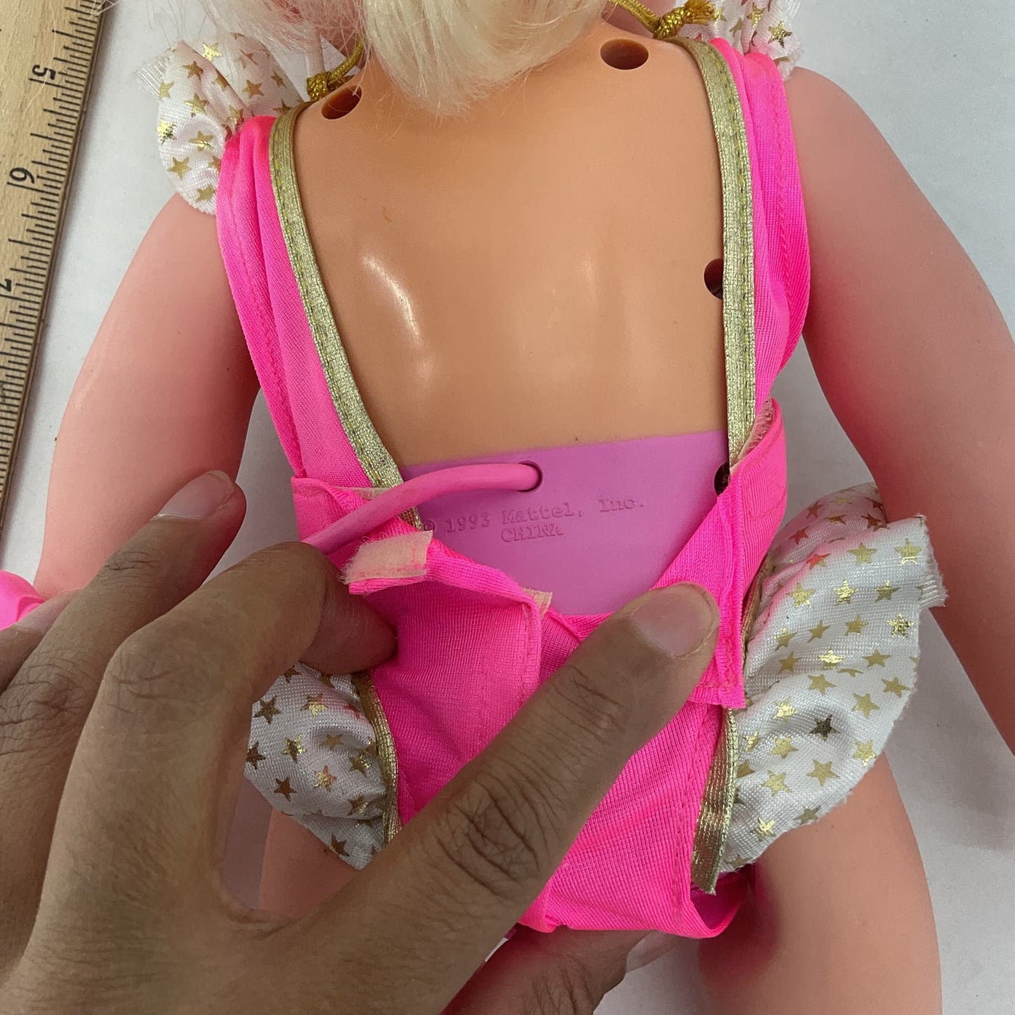 Vintage 1993 Mattel Pink Dress Blonde Hair Girl Play Baby Doll 90s Used - Warehouse Toys