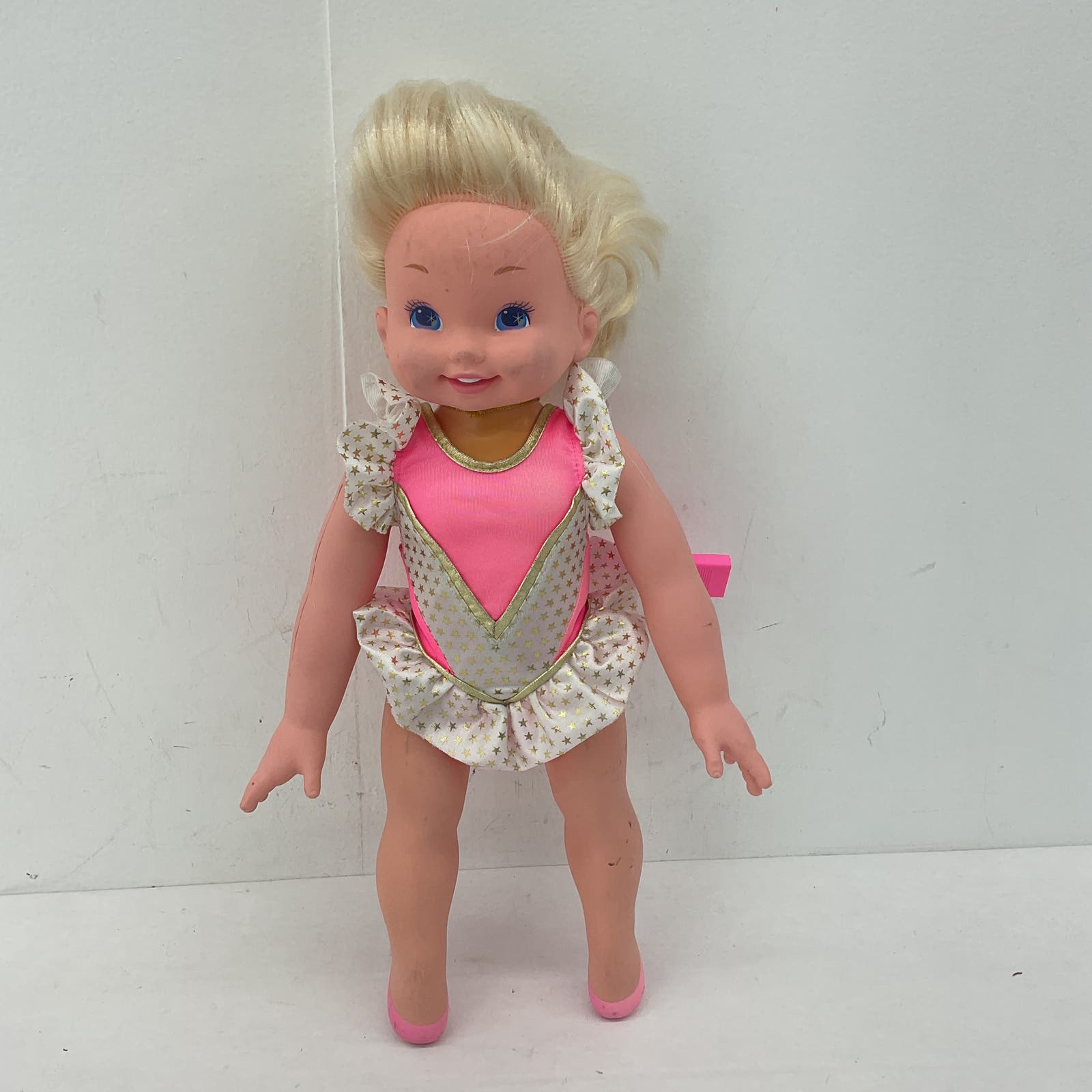 Vintage 1993 Mattel Pink Dress Blonde Hair Girl Play Baby Doll 90s Used - Warehouse Toys