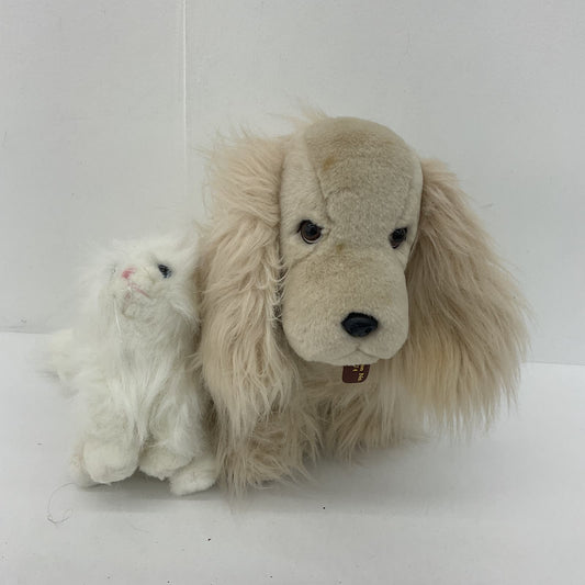 Vintage 24 KT Mighty Star Fluffy Tan Dog Plush & White Kitty Cat Small Plush LOT - Warehouse Toys