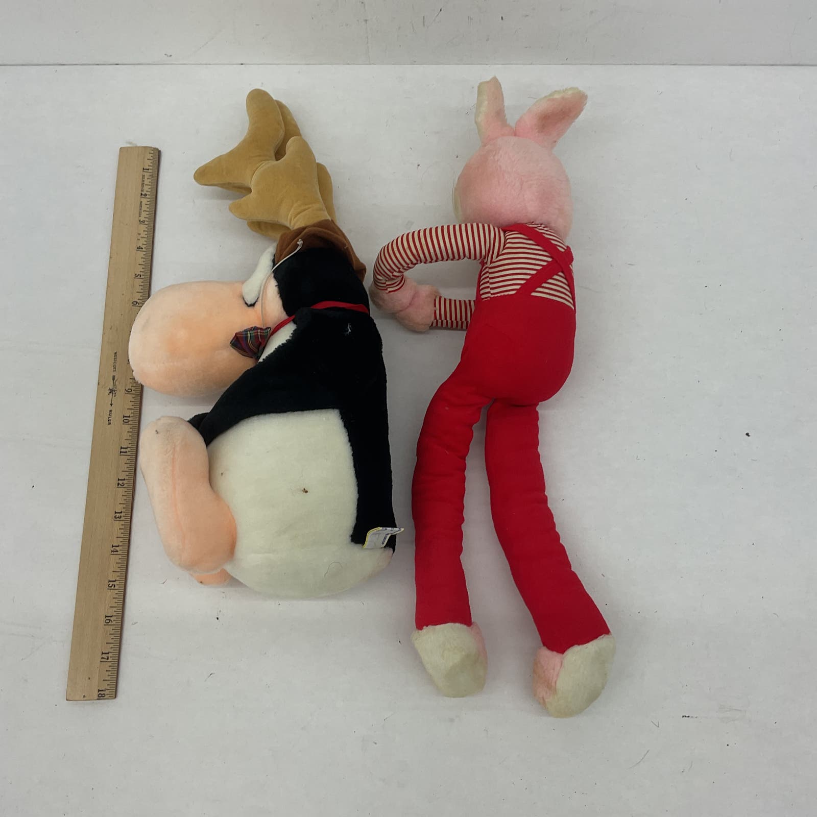 Vintage 80s Plush Opus Penguin and striped Bunny Lot - Black - Warehouse Toys