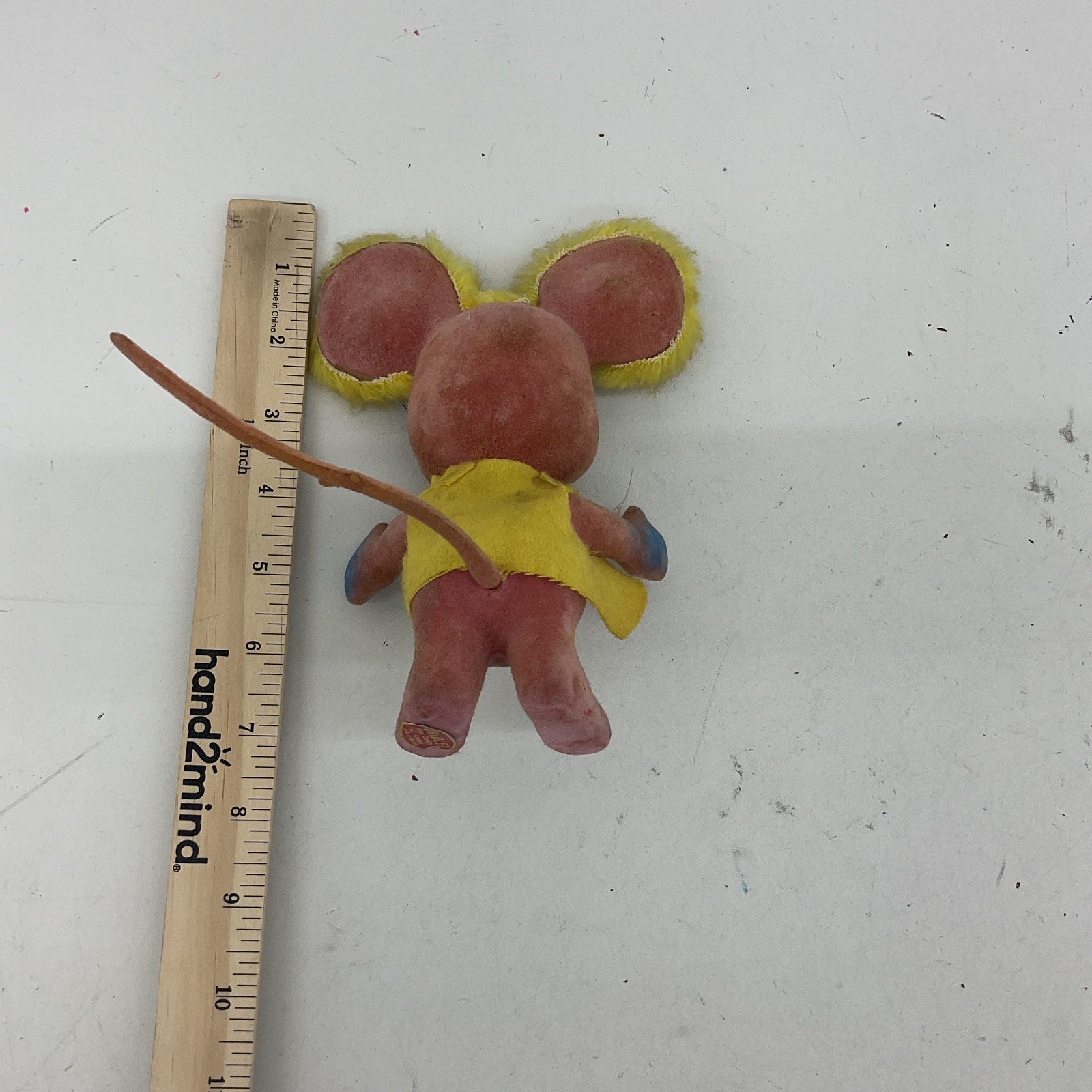 Vintage Bradley Artist Doll Pink/Yellow Flocked Big Ears Mouse Figure Doll 1960s - Warehouse Toys