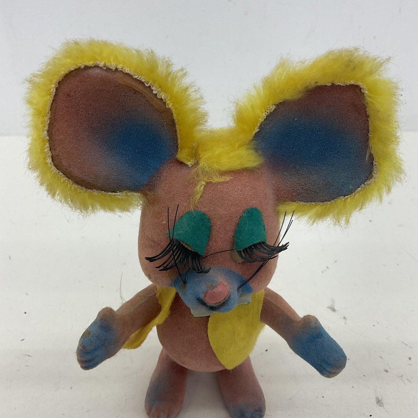 Vintage Bradley Artist Doll Pink/Yellow Flocked Big Ears Mouse Figure Doll 1960s - Warehouse Toys