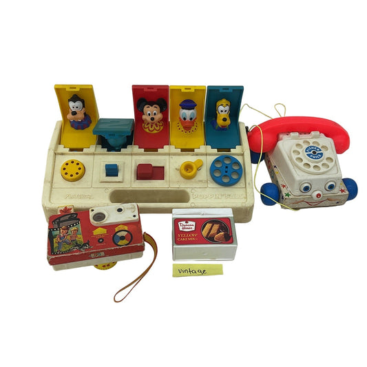 Vintage Classic Toys LOT Fisher Price Telephone Disney Learning Camera Cake - Warehouse Toys