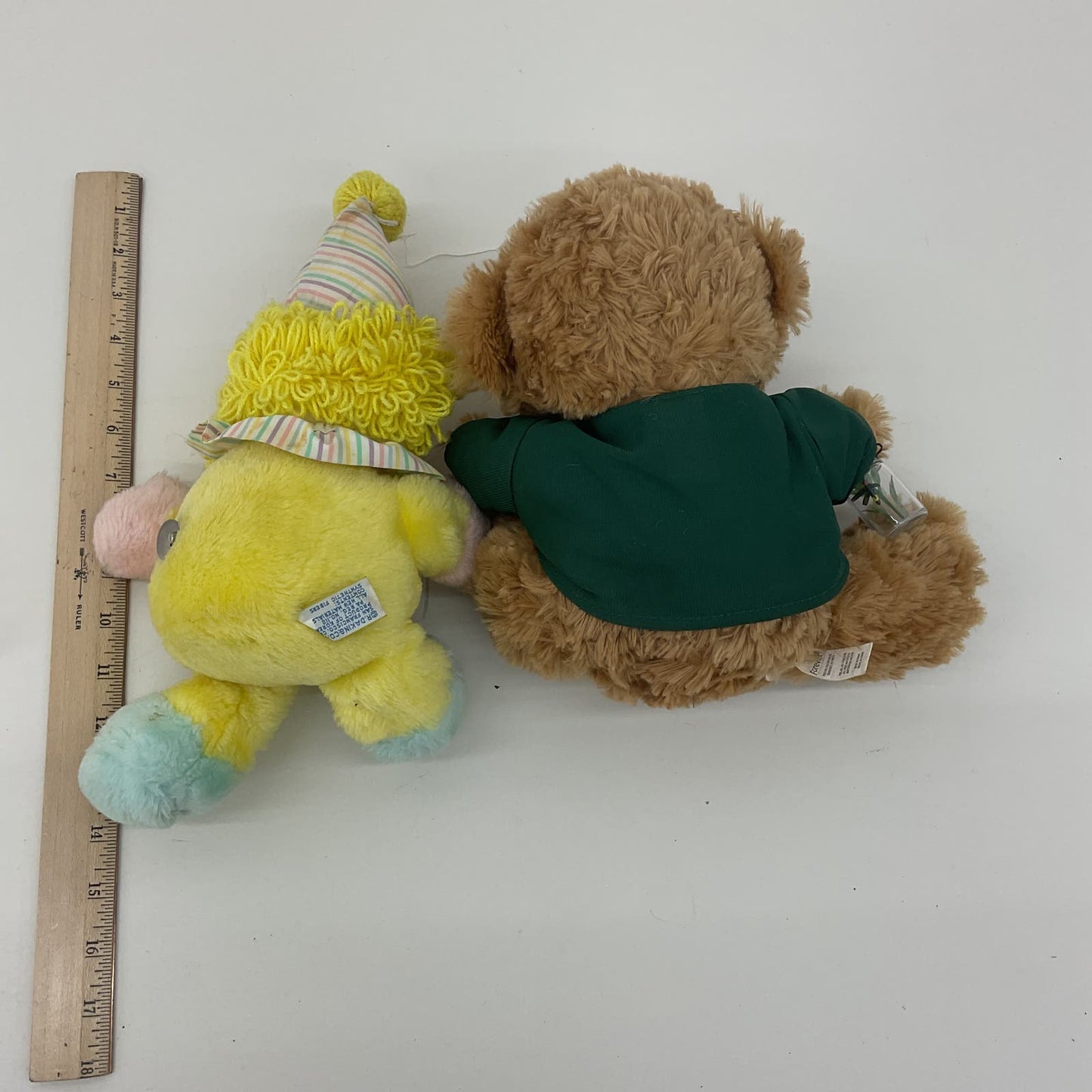 Vintage Dakin 1980s Yellow Clown Doll & Green Bay Packers Brown Teddy Bear Plush - Warehouse Toys