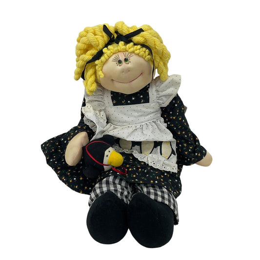 Vintage Dakin Anne Klocko Design Blonde Yarn Hair Girl Rag Doll Plush Stuffed - Warehouse Toys