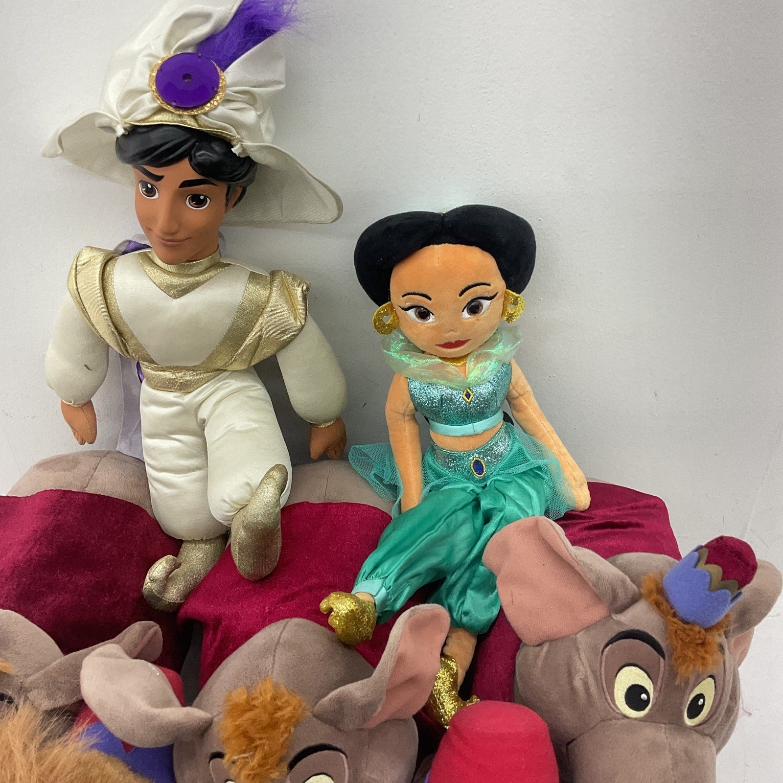 Vintage Disney Aladdin Character Plush Dolls LOT Apu Monkey Jasmine Genie - Warehouse Toys