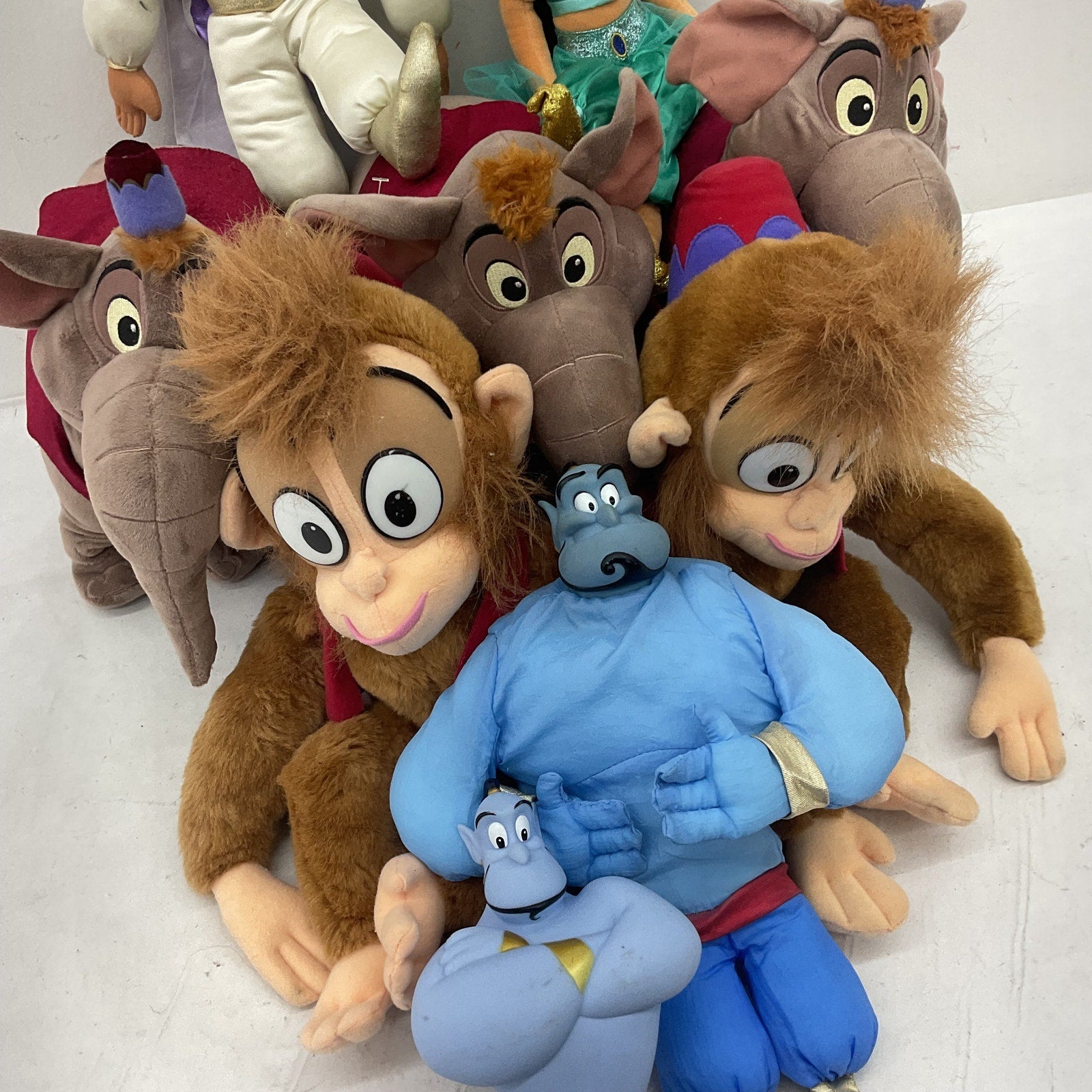 Vintage Disney Aladdin Character Plush Dolls LOT Apu Monkey Jasmine Genie - Warehouse Toys