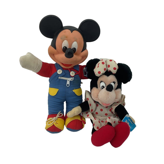 Vintage Disney Classic Character LOT 2 Mickey Minnie Mouse Plush Dolls - Warehouse Toys