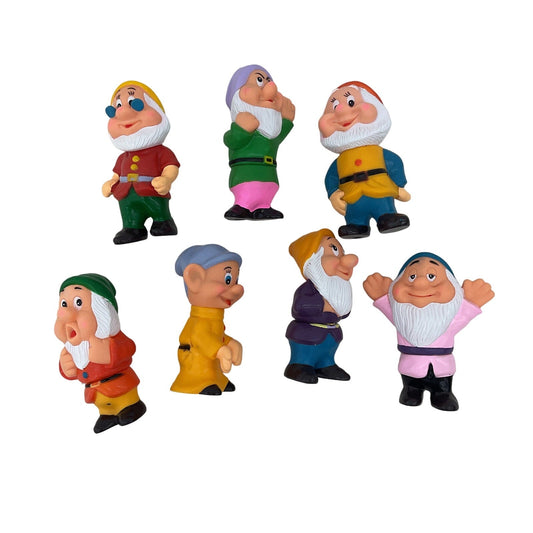 Vintage Disney Snow White's 7 Seven Dwarves Rubber Toy Figures Dopey Sleepy - Warehouse Toys