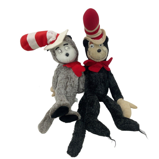 Vintage Dr. Seuss LOT 2 Cat in the Hat Plush Dolls Stuffed Animals Gray Black - Warehouse Toys