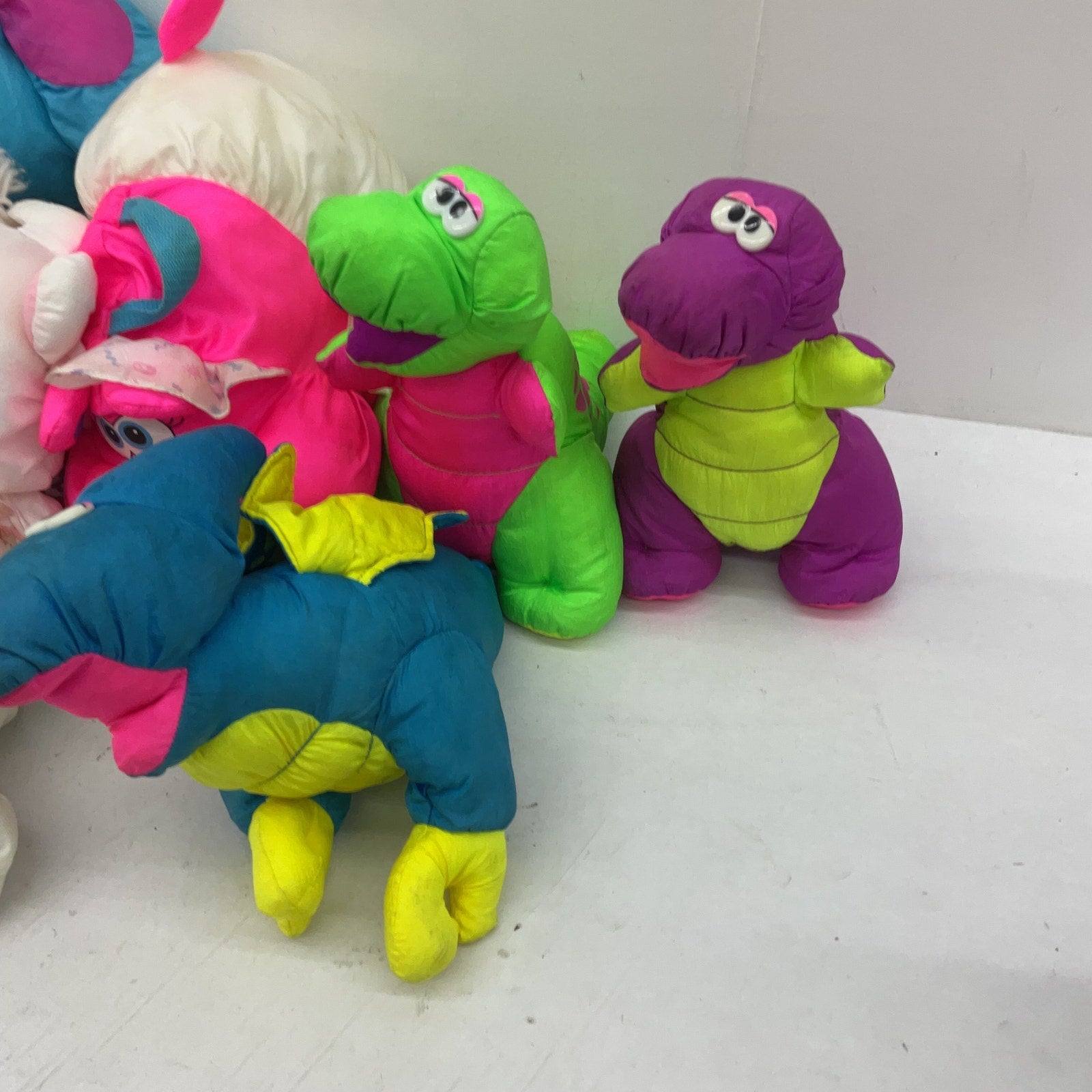 Vintage Fisher Price Puffalumps & Others Dino Roars Plush Dolls LOT Cow Elephant - Warehouse Toys