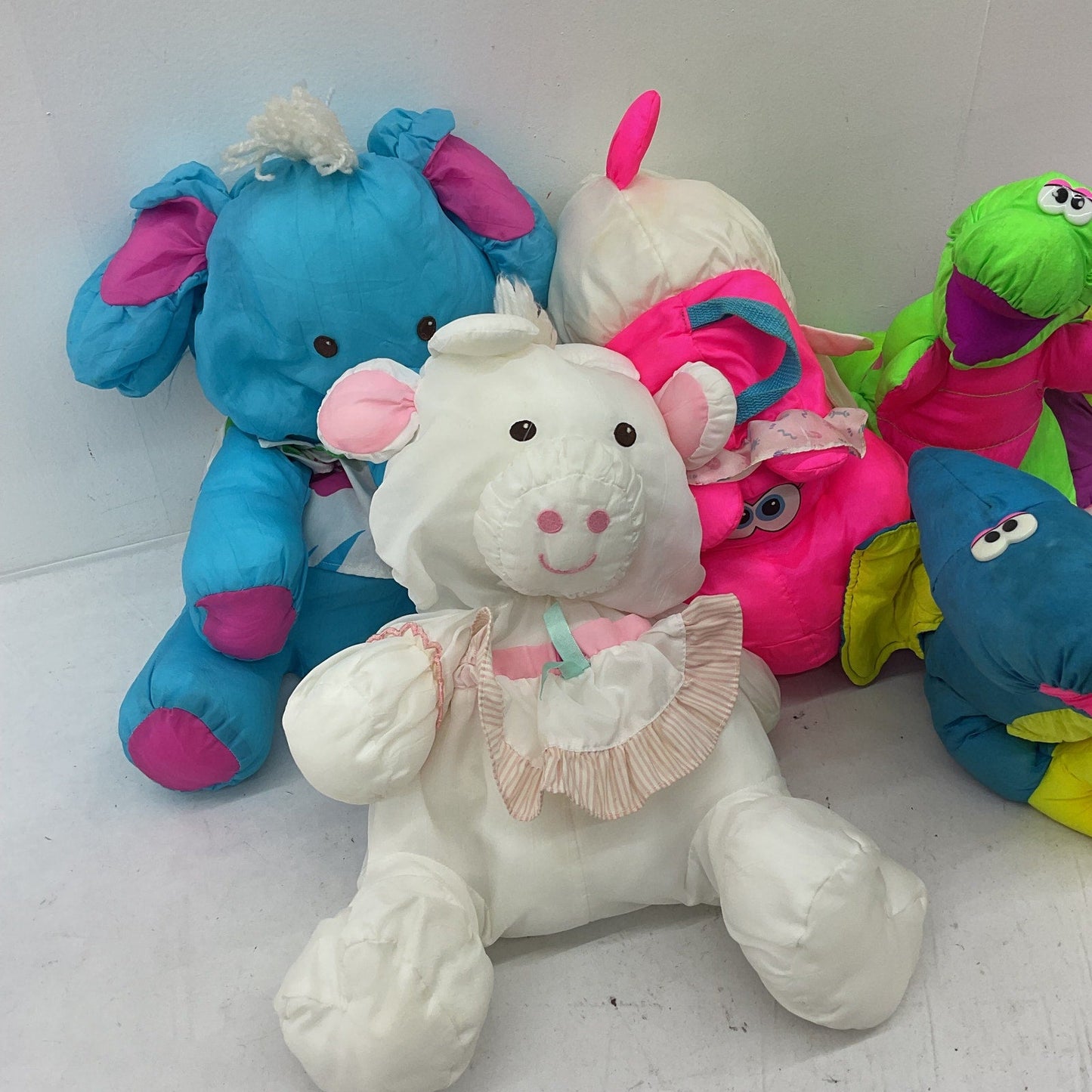 Vintage Fisher Price Puffalumps & Others Dino Roars Plush Dolls LOT Cow Elephant - Warehouse Toys