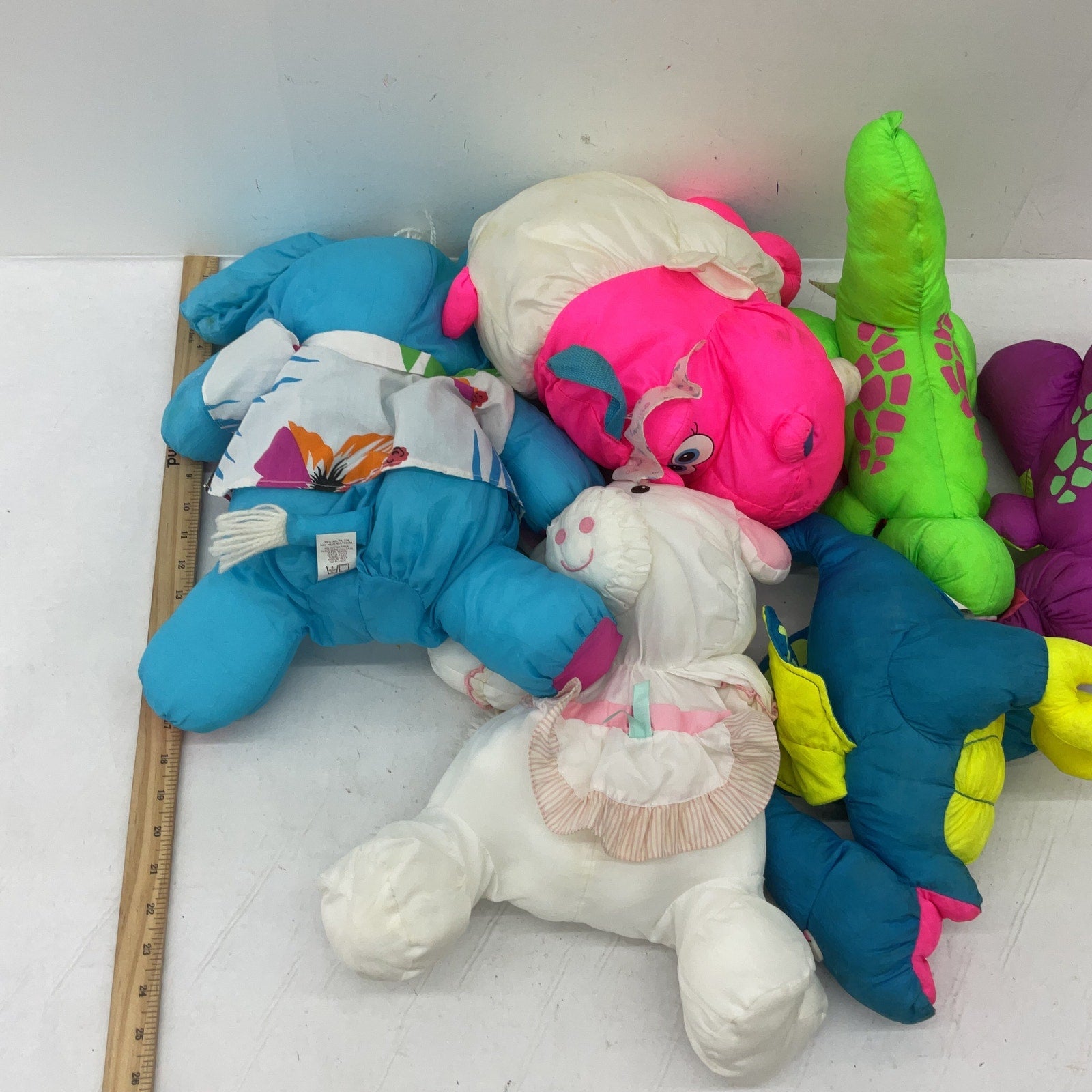 Vintage Fisher Price Puffalumps & Others Dino Roars Plush Dolls LOT Cow Elephant - Warehouse Toys