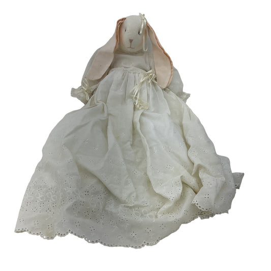 Vintage Handmade Bunny Rabbit Rag Doll in Long White Dress Springtime - Warehouse Toys